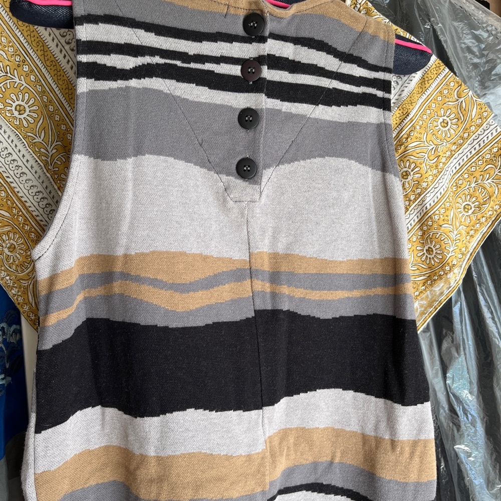 Gudrun Sjoden Abstract Stripe Cotton Knit Dress Back Buttons Front Pockets S - Picture 3 of 6